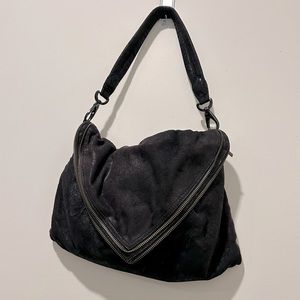 MATT & NAT Vegan Leather Large Black Envelope Clutch Zipper Trim Satchel Handbag